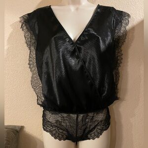 Victoria's Secret Black Lace and Satin Bodysuit